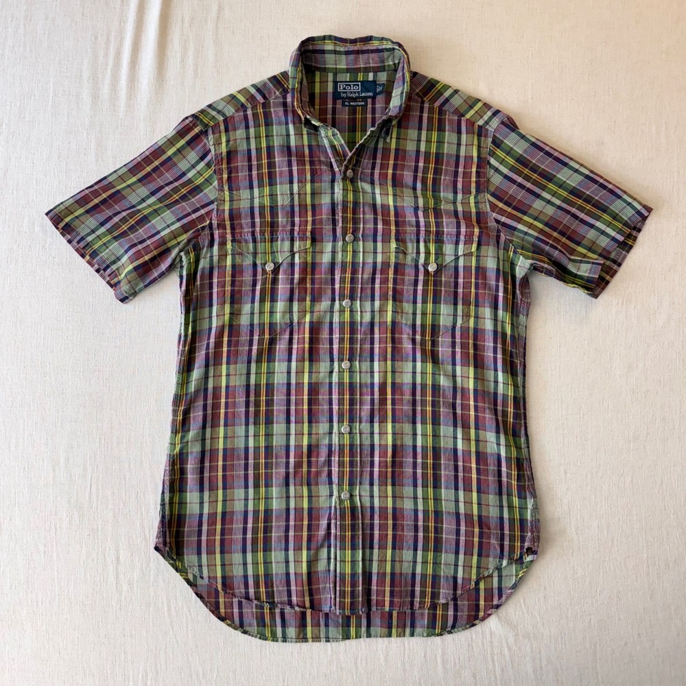 Polo Ralph Lauren RL Western Plaid Pearl Snap Shirt Mens Small Cowboycore